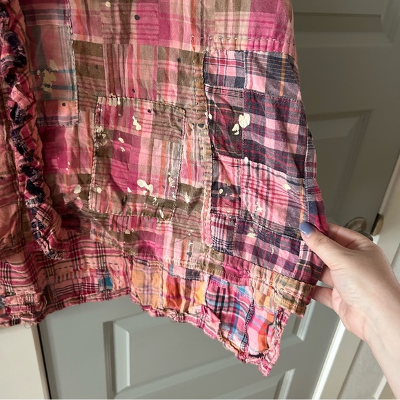 NWT Magnolia Pearl Mads Top Plaid Bleach Patchwork Free People - Picture 13 of 14